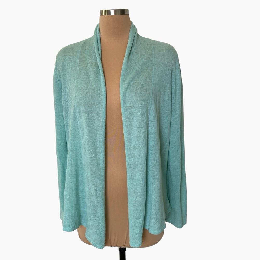 Haiku Cardigan Sweater Size XL Linen Blend Open Ruffle Blue Delicate Lightweight